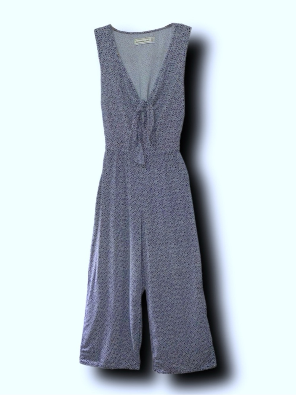 Abercrombie & Fitch Tie Front Wide Leg Jumpsuit in Blue & White Ditsy Floral